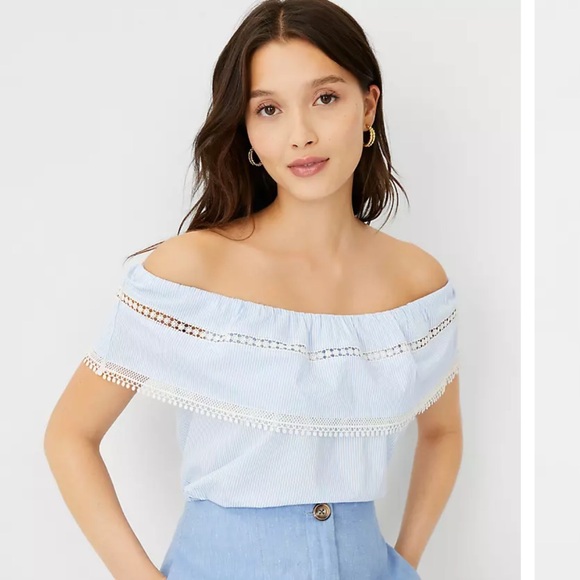 Ann Taylor Stripe Lace Trim Convertible Top Size S - Picture 4 of 7